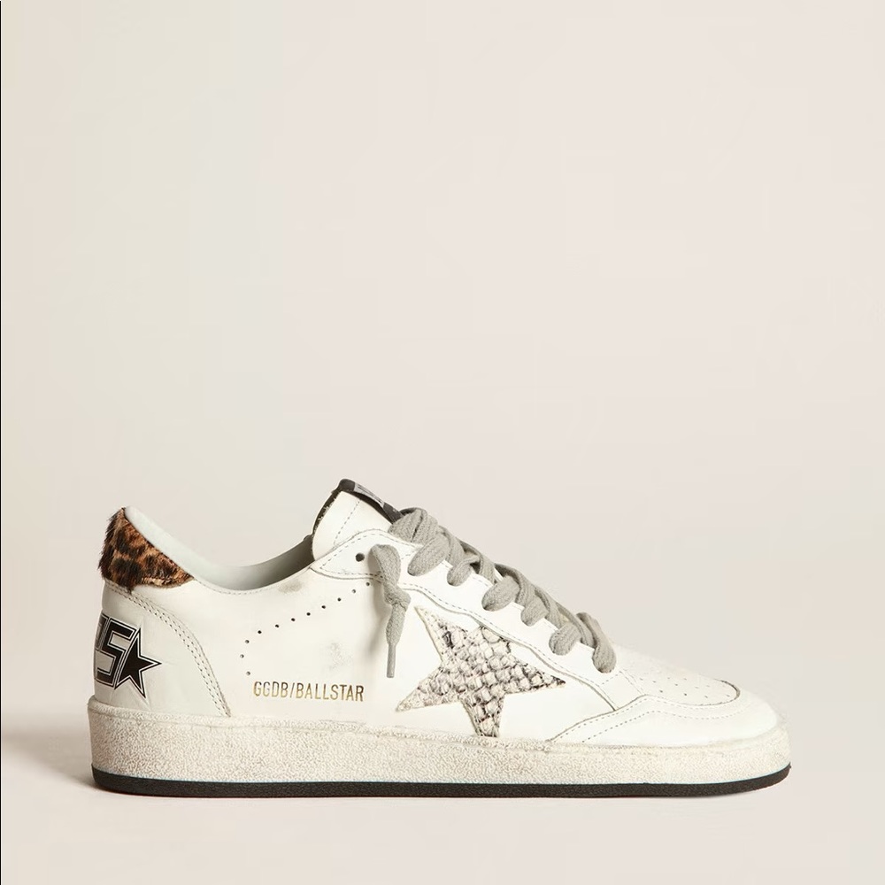 Golden Goose Ballstar Sneakers with Snake Print Leather Star Leopard Print Pony